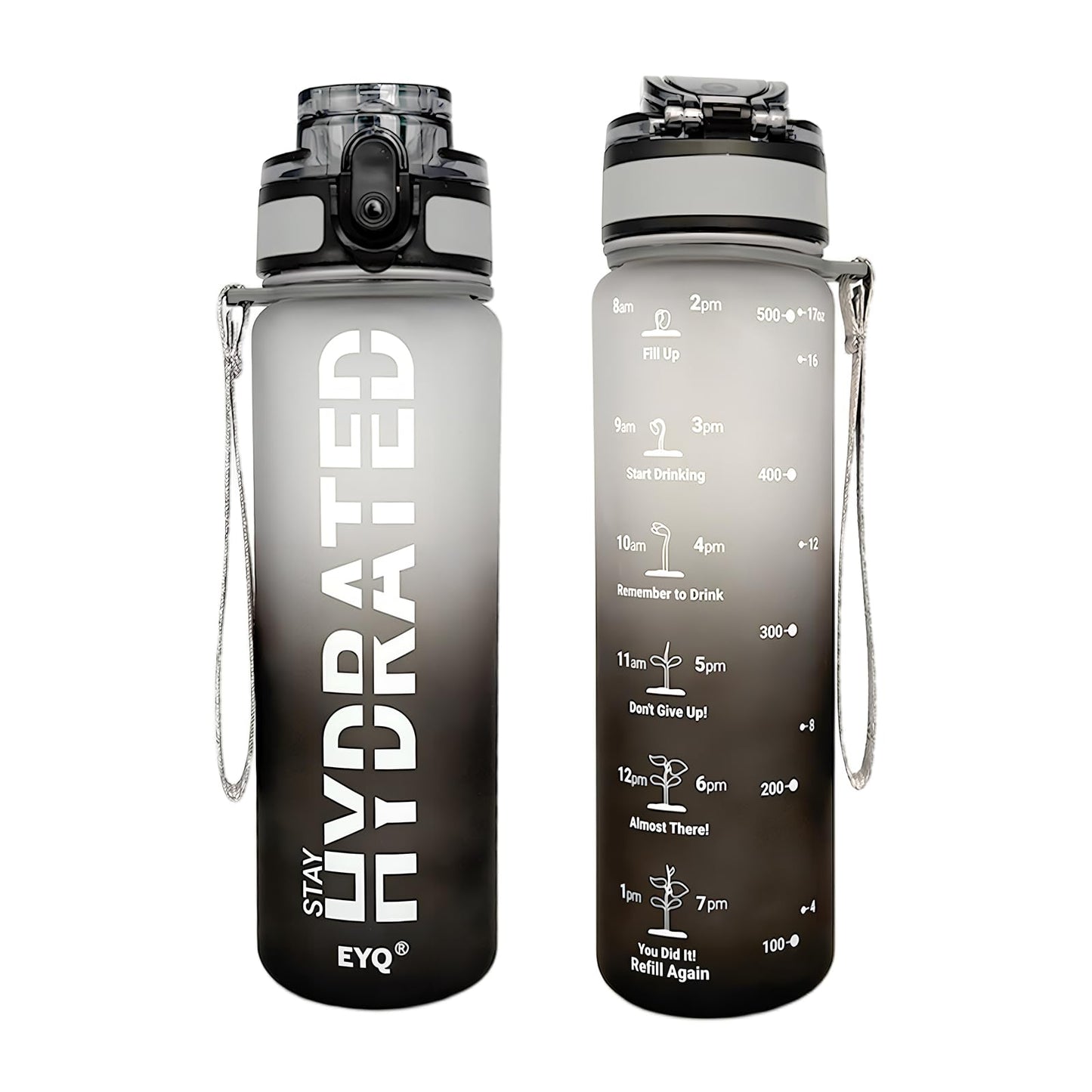 EYQ Water Bottle 1L / 500ML, 16oz / 32oz Leak-Proof Motivational Sports Drinks Bottle with Time Marker, Tritan BPA-Free, Drinking Waterbottles for Fitness, School, Gym, Outdoor Sports