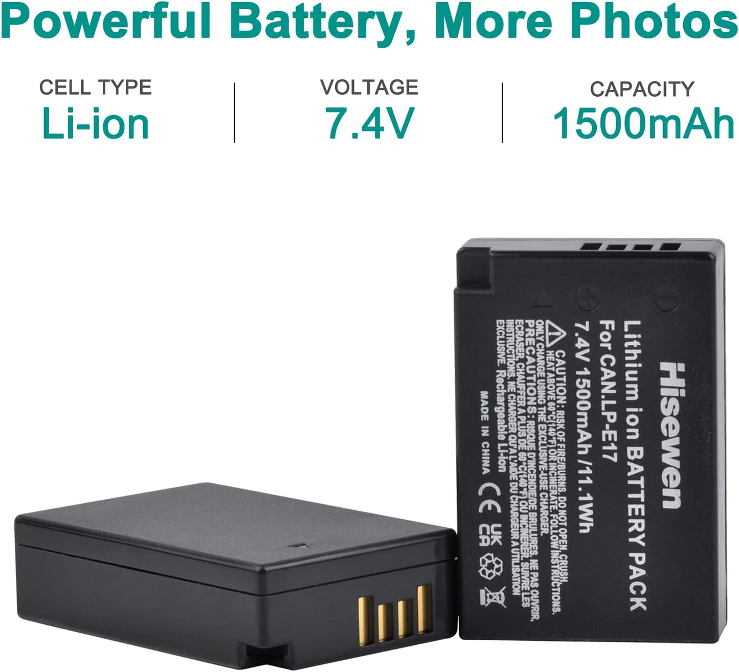 Hisewen LP-E17 Battery and Dual Charger, 2 Pack Replacement Battery for Canon Eos R10, Eos RP, Eos R8, Eos R50, Rebel T8i, T7i, T6i, T6s, EOS M3, M5, M6, EOS 200D, 77D, 750D, 760D, 800D
