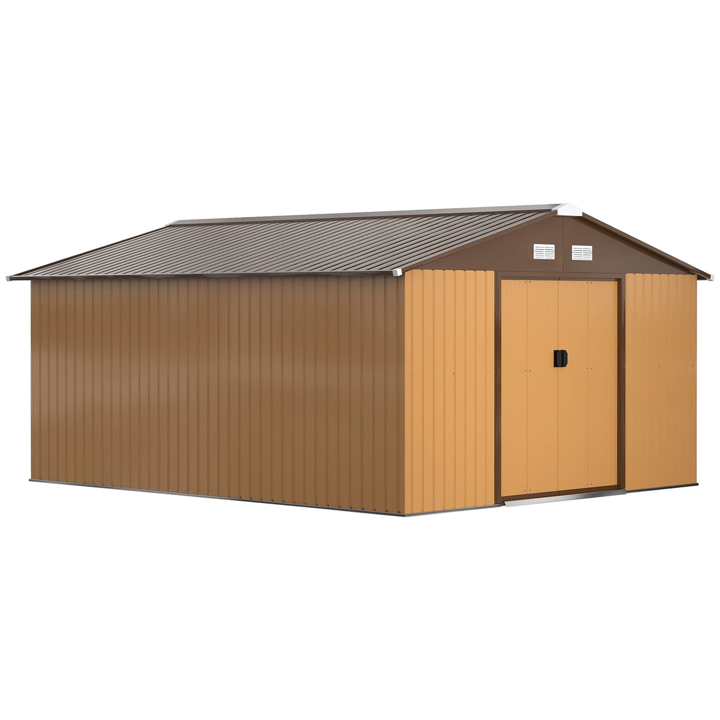 Outsunny 9 x 6ft Metal Garden Shed, Outdoor Storage Tool House with Ventilation Slots, Foundation Kit and Lockable Double Doors, Brown