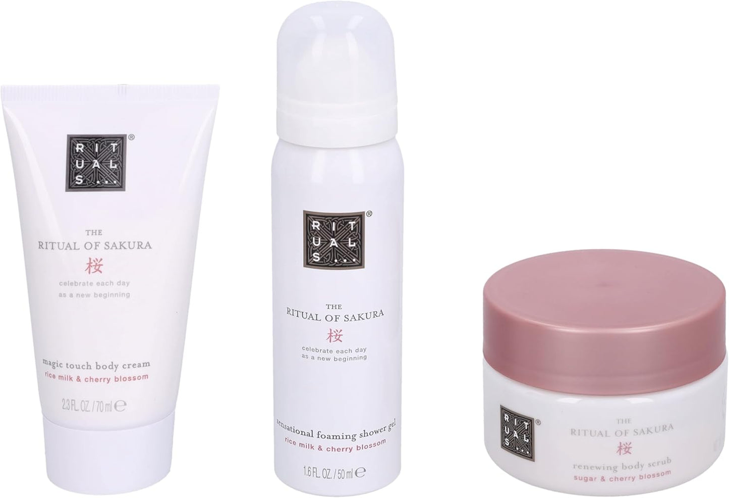 RITUALS Gift Set for Women from The Ritual of Sakura - with Shower Foam, Body Cream & Body Scrub - with Rice Milk & Cherry Blossom - Trial Set