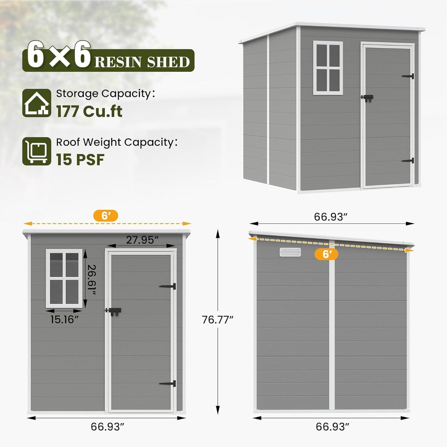 UDPATIO Outdoor Resin Storage Shed 6x4.5 FT, Plastic Garden Shed for Bike, Garbage Can, Tool, Outside Sheds & Outdoor Storage Storage Box with Lockable Door for Backyard, Patio, Lawn, Grey & White