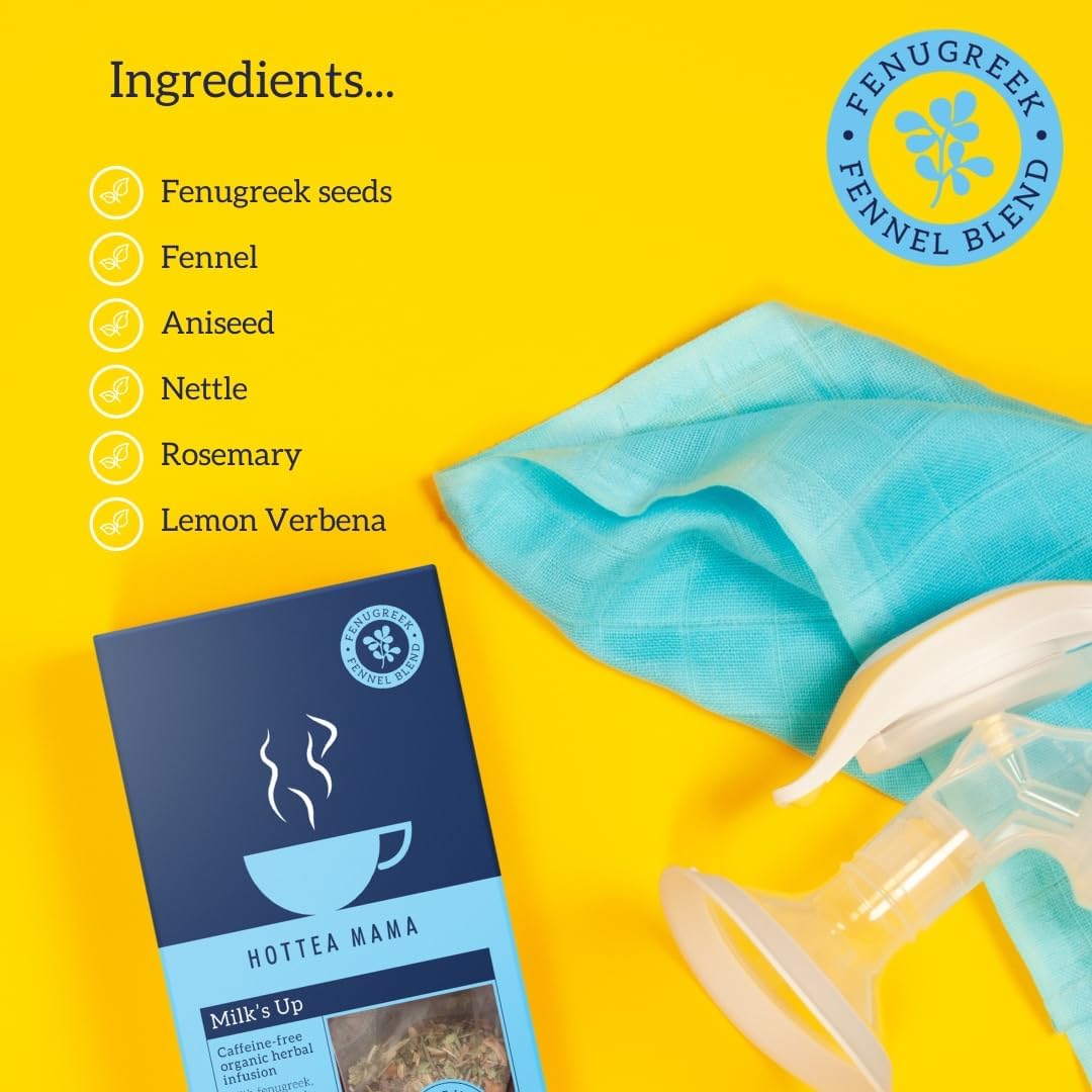 HOTTEA MAMA | Milk’s Up | Breastfeeding & Lactation Support Tea | Organic Fenugreek & Fennel | Caffeine-Free | Herbal Tea | 14 Whole Leaf Biodegradable Bags - Makes 28 Cups