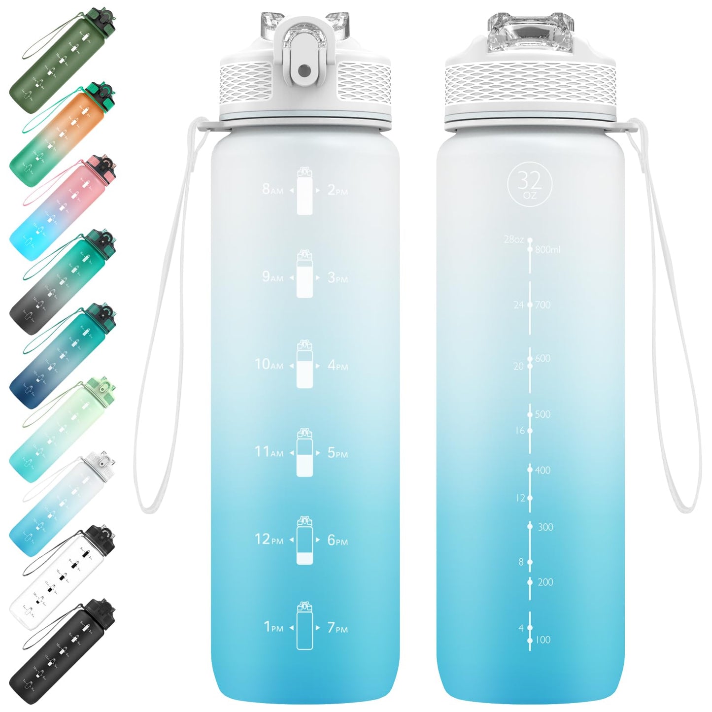 EYQ Water Bottle 1L / 500ML, 16oz / 32oz Leak-Proof Motivational Sports Drinks Bottle with Time Marker, Tritan BPA-Free, Drinking Waterbottles for Fitness, School, Gym, Outdoor Sports