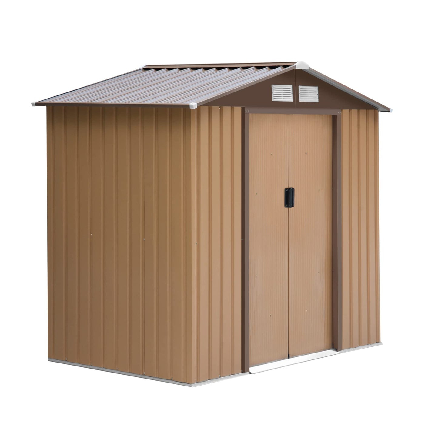 Outsunny 9 x 6ft Metal Garden Shed, Outdoor Storage Tool House with Ventilation Slots, Foundation Kit and Lockable Double Doors, Brown