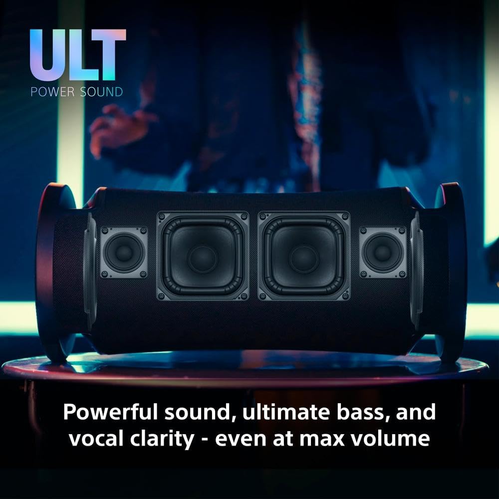 Sony ULT FIELD 7 - Wireless Bluetooth Portable Speaker with ULT POWER SOUND, Ultimate Deep BASS, X Balanced Speaker, 30 HR Battery, IP67, Waterproof, LED Lighting, Mic, Guitar Input - Black