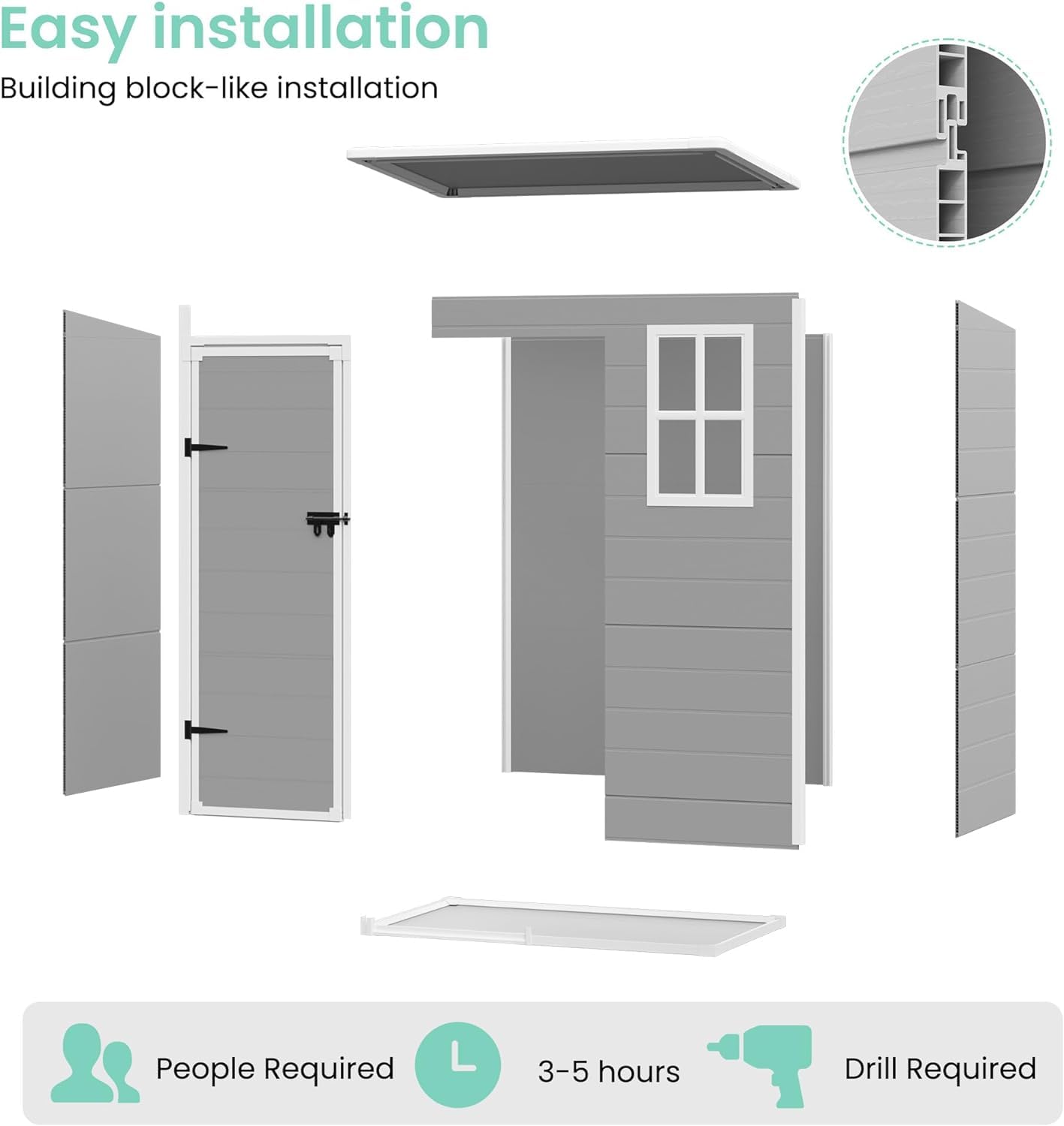 UDPATIO Outdoor Resin Storage Shed 6x4.5 FT, Plastic Garden Shed for Bike, Garbage Can, Tool, Outside Sheds & Outdoor Storage Storage Box with Lockable Door for Backyard, Patio, Lawn, Grey & White