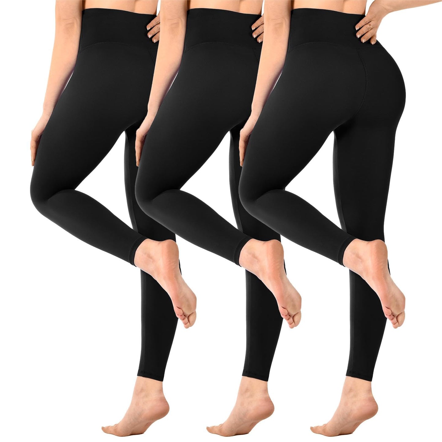 SINOPHANT Pack of 3 Women's High Waist Opaque Black Leggings for Gym Yoga Sports