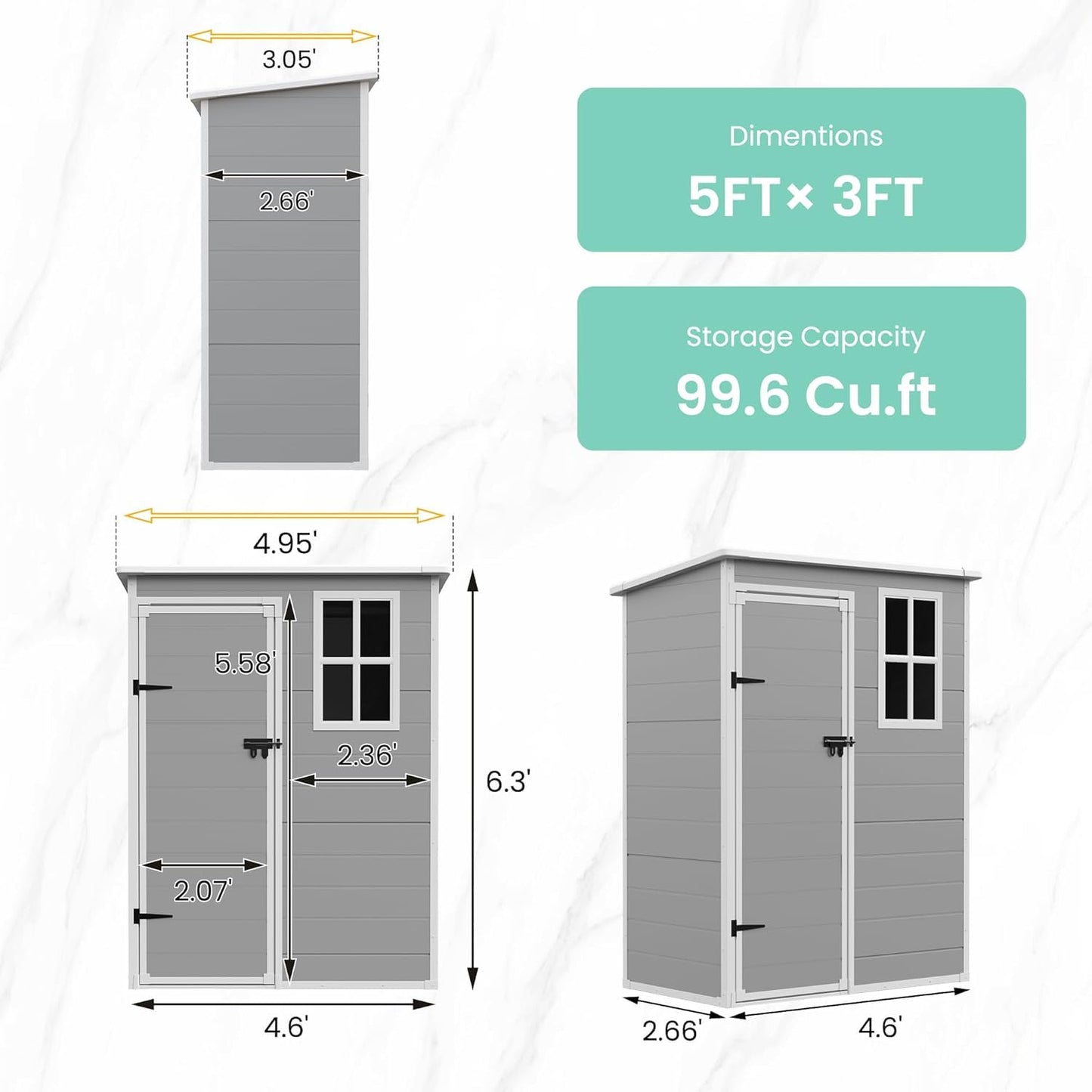 UDPATIO Outdoor Resin Storage Shed 6x4.5 FT, Plastic Garden Shed for Bike, Garbage Can, Tool, Outside Sheds & Outdoor Storage Storage Box with Lockable Door for Backyard, Patio, Lawn, Grey & White