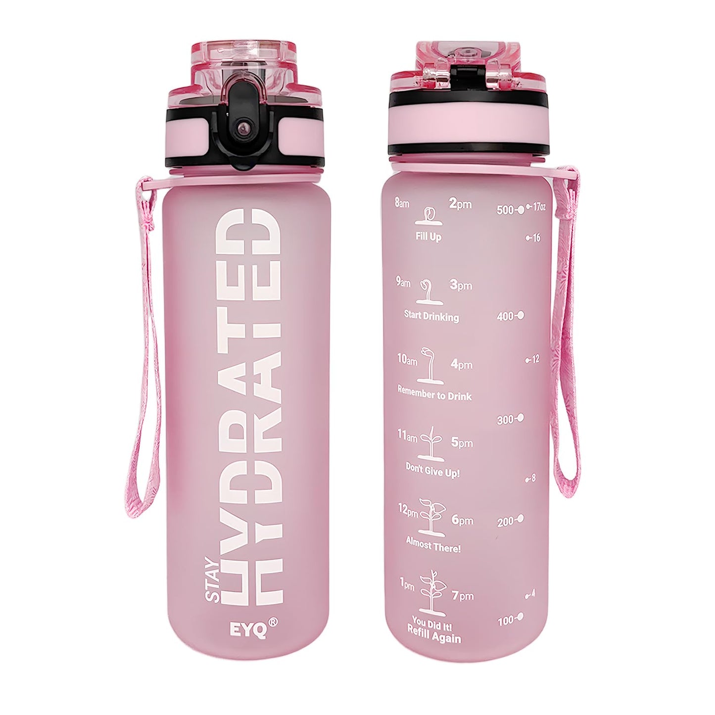 EYQ Water Bottle 1L / 500ML, 16oz / 32oz Leak-Proof Motivational Sports Drinks Bottle with Time Marker, Tritan BPA-Free, Drinking Waterbottles for Fitness, School, Gym, Outdoor Sports