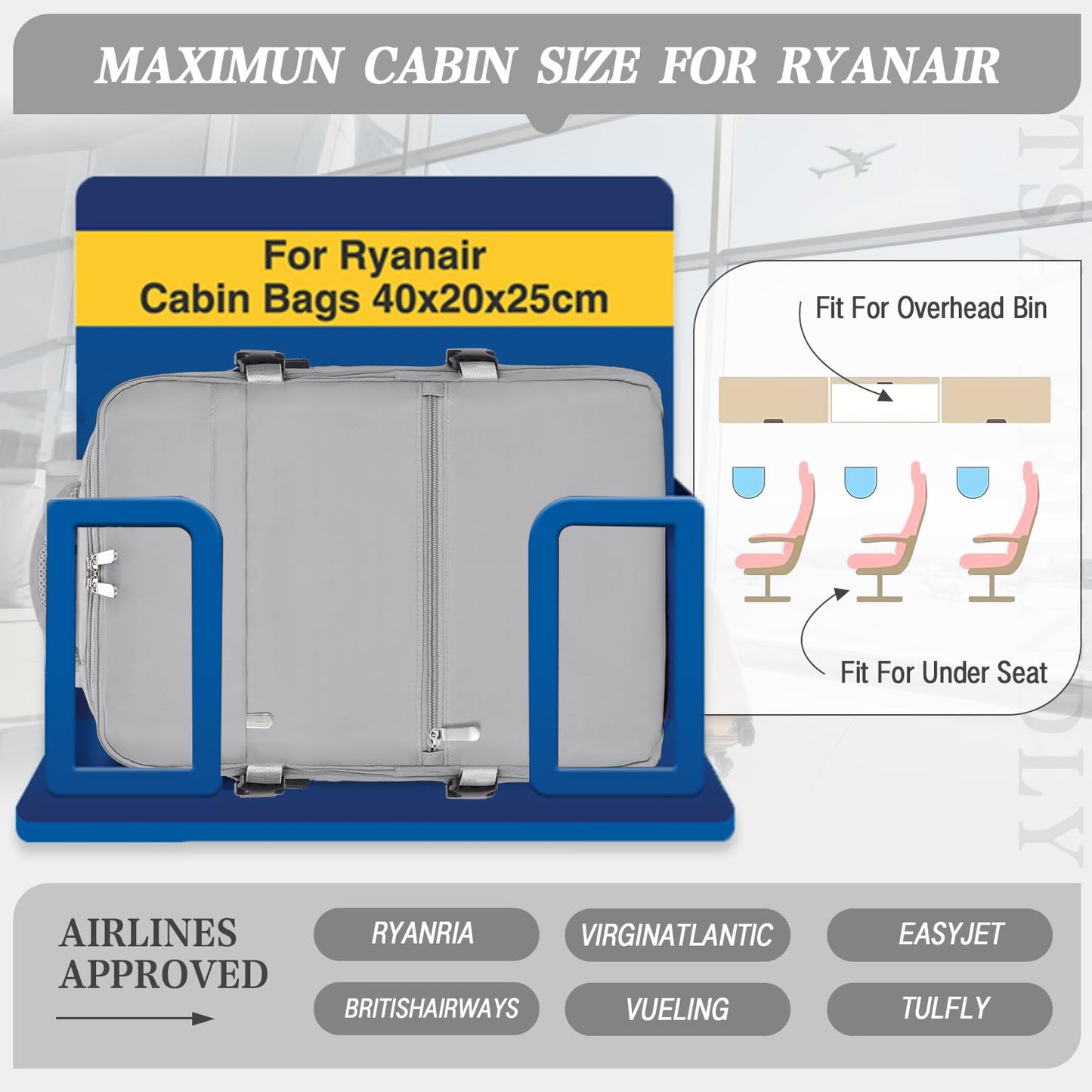 for Ryanair Cabin Bags 40x20x25 Underseat Cabin