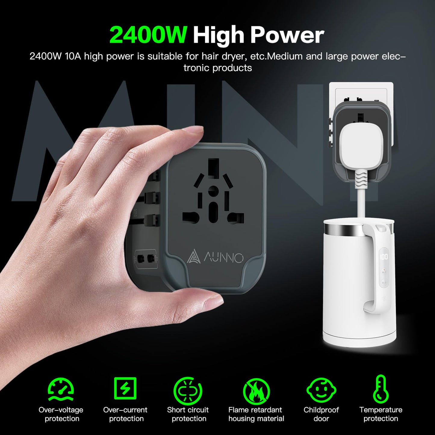 AUNNO Universal Travel Adapter, International Travel Plug