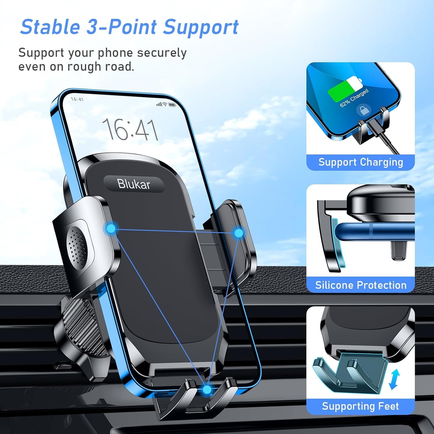 Blukar Car Phone Holder, Air Vent Car Phone Mount Cradle 360° Rotation