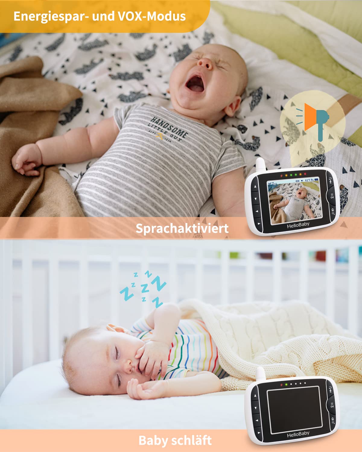 HelloBaby Baby Monitor,Hello Baby Monitor with Camera and Audio, 3.2''