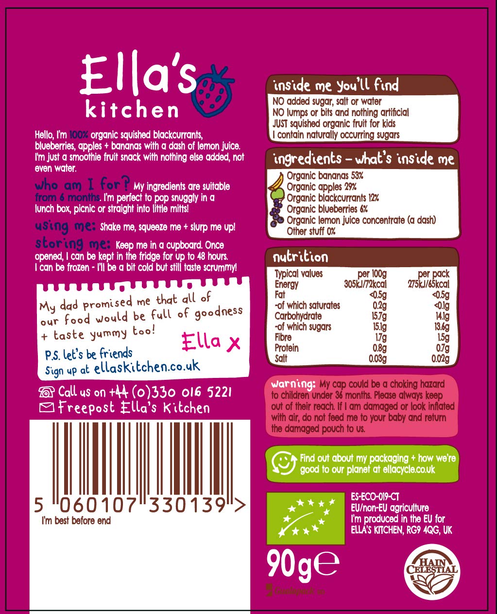 Ella's Kitchen Organic Fruit Smoothie Assortment, Pack of 25 Pouches (10 x Red, 10 x Purple, 5 x Green)
