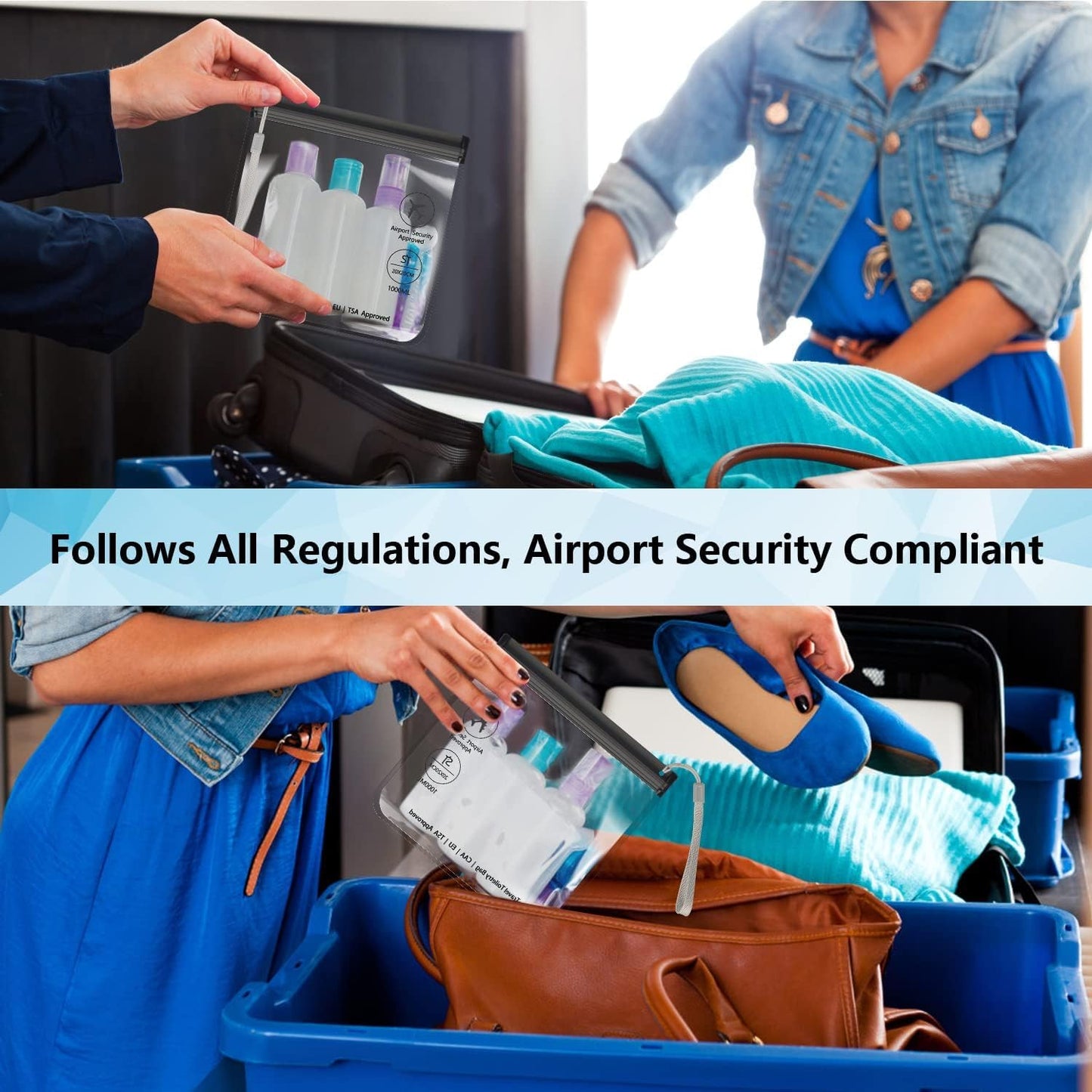 4PC Airport Security Liquids Bags 20X20 cm Clear TSA Approved Security Toiletry