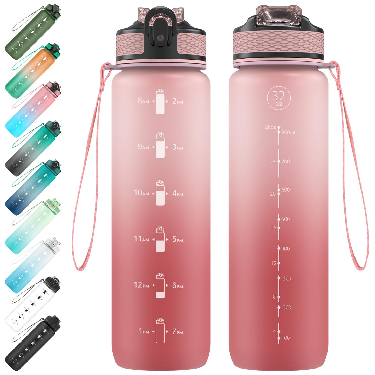 EYQ Water Bottle 1L / 500ML, 16oz / 32oz Leak-Proof Motivational Sports Drinks Bottle with Time Marker, Tritan BPA-Free, Drinking Waterbottles for Fitness, School, Gym, Outdoor Sports