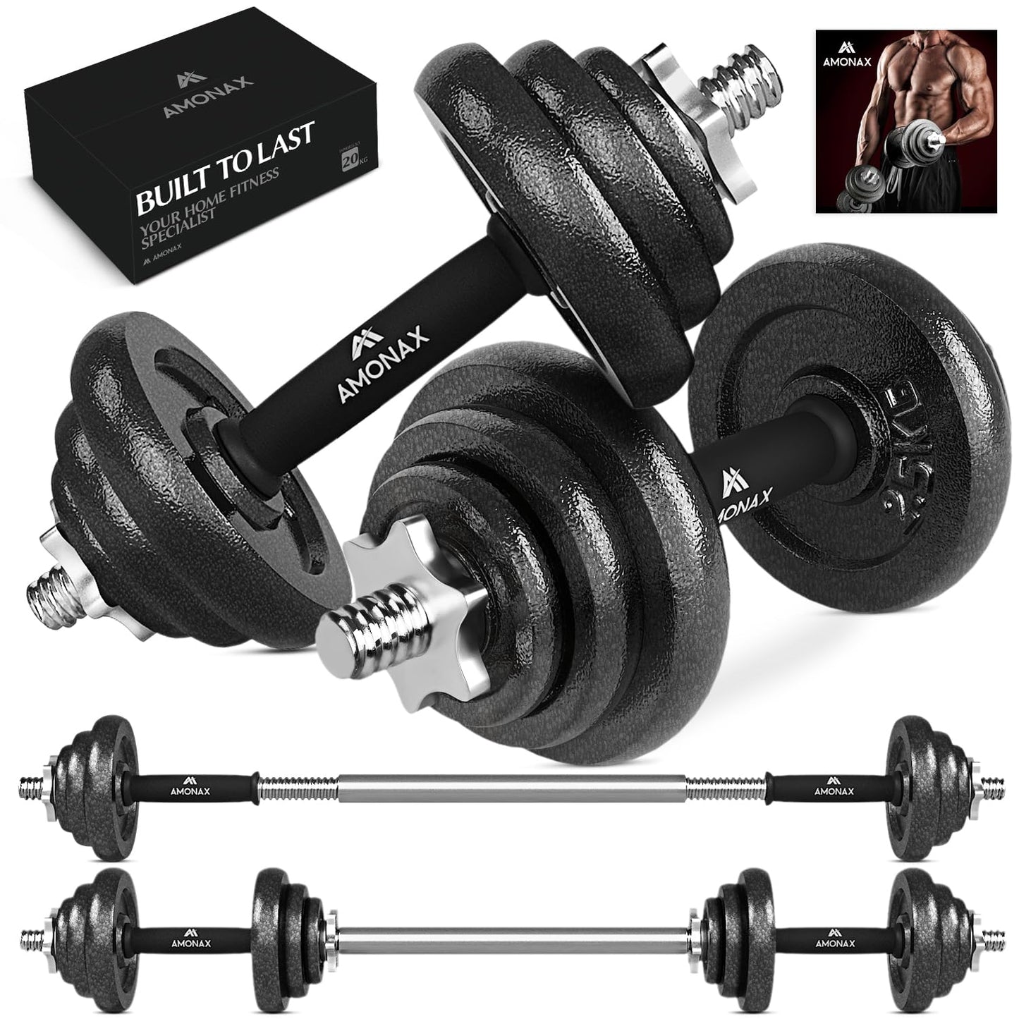 Amonax 20kg 30kg Cast Iron Adjustable Dumbbells