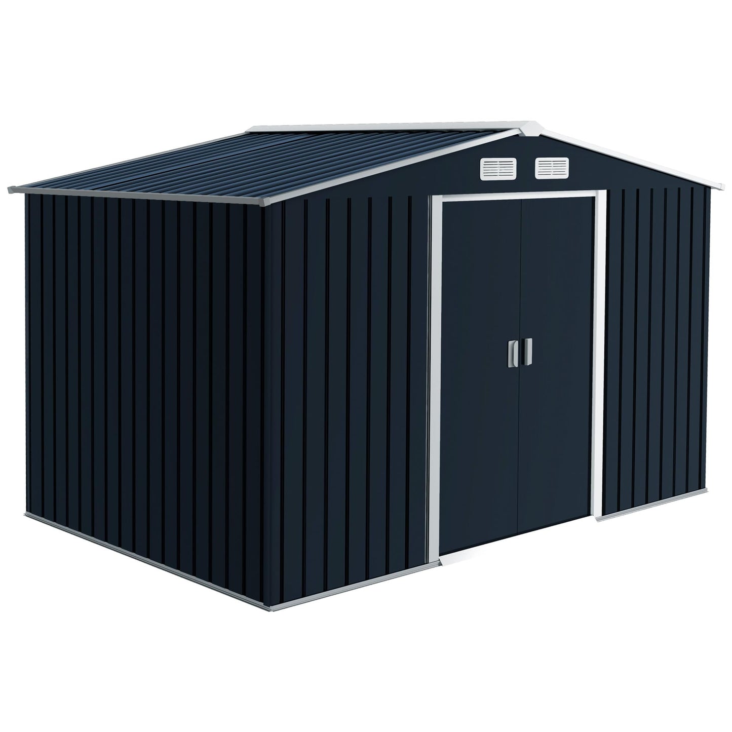 Outsunny 9 x 6ft Metal Garden Shed, Outdoor Storage Tool House with Ventilation Slots, Foundation Kit and Lockable Double Doors, Brown