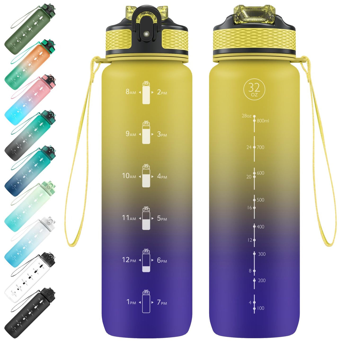 EYQ Water Bottle 1L / 500ML, 16oz / 32oz Leak-Proof Motivational Sports Drinks Bottle with Time Marker, Tritan BPA-Free, Drinking Waterbottles for Fitness, School, Gym, Outdoor Sports