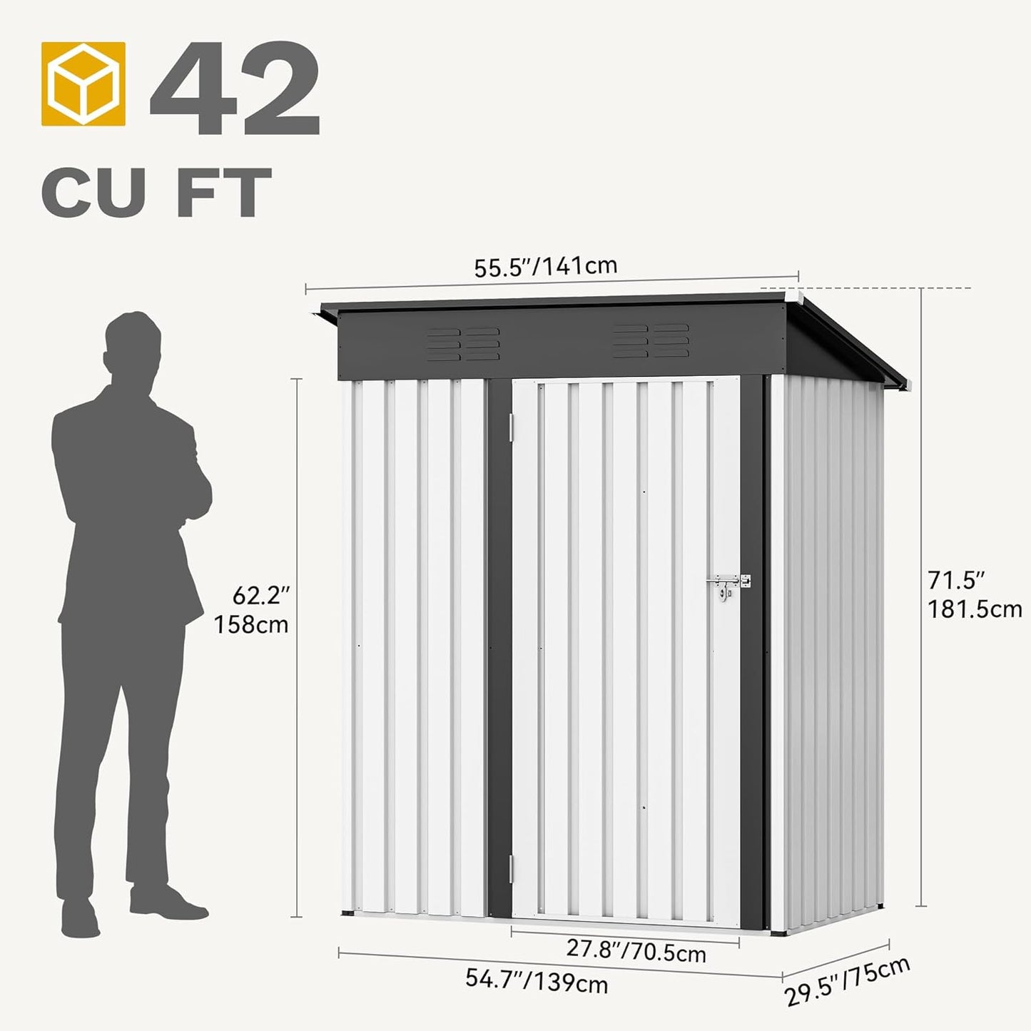 YITAHOME 5x3ft Outdoor Storage Shed, Weatherproof Tool Shed w/Locking Entry & Ventilation for Grass Cutter, Bike, Equipment, Courtyard, Garden (White)
