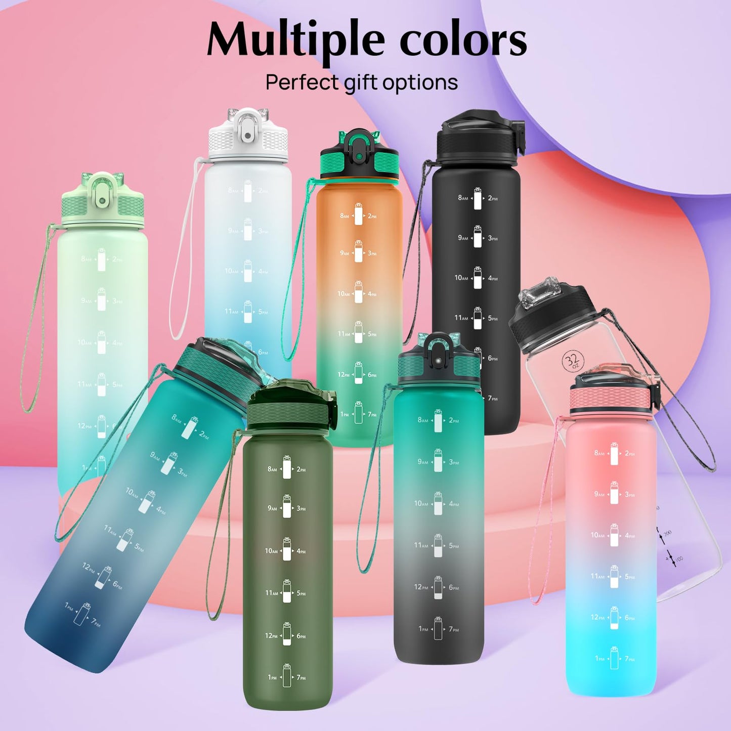 EYQ Water Bottle 1L / 500ML, 16oz / 32oz Leak-Proof Motivational Sports Drinks Bottle with Time Marker, Tritan BPA-Free, Drinking Waterbottles for Fitness, School, Gym, Outdoor Sports