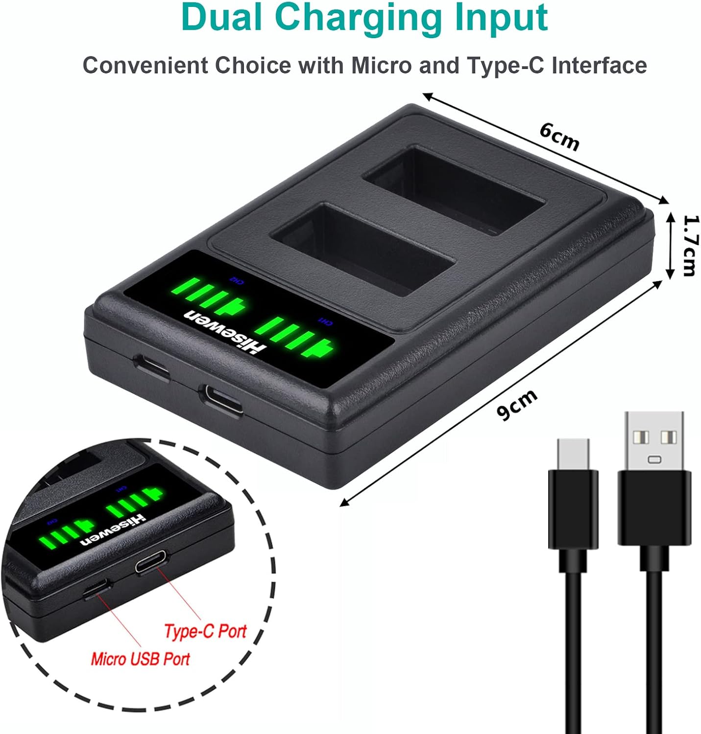 Hisewen LP-E17 Battery and Dual Charger, 2 Pack Replacement Battery for Canon Eos R10, Eos RP, Eos R8, Eos R50, Rebel T8i, T7i, T6i, T6s, EOS M3, M5, M6, EOS 200D, 77D, 750D, 760D, 800D