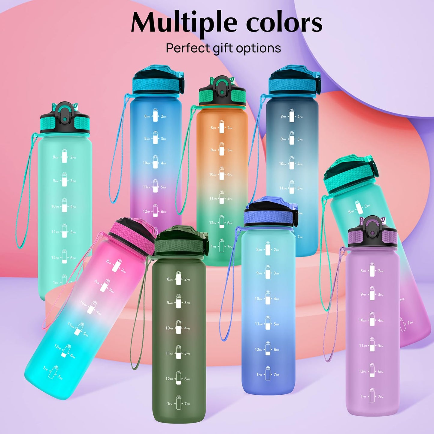 EYQ Water Bottle 1L / 500ML, 16oz / 32oz Leak-Proof Motivational Sports Drinks Bottle with Time Marker, Tritan BPA-Free, Drinking Waterbottles for Fitness, School, Gym, Outdoor Sports