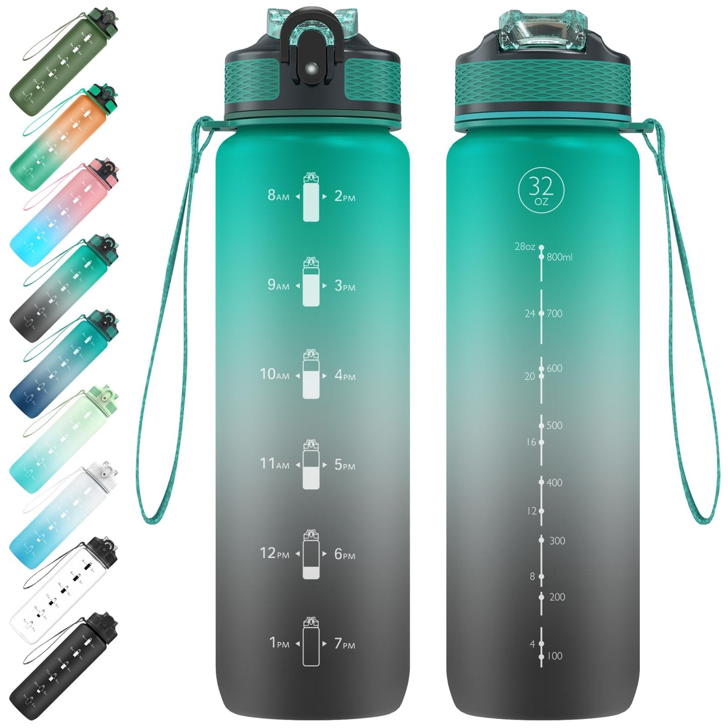 EYQ Water Bottle 1L / 500ML, 16oz / 32oz Leak-Proof Motivational Sports Drinks Bottle with Time Marker, Tritan BPA-Free, Drinking Waterbottles for Fitness, School, Gym, Outdoor Sports