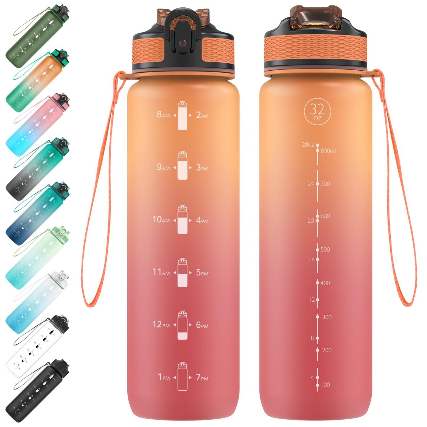 EYQ Water Bottle 1L / 500ML, 16oz / 32oz Leak-Proof Motivational Sports Drinks Bottle with Time Marker, Tritan BPA-Free, Drinking Waterbottles for Fitness, School, Gym, Outdoor Sports