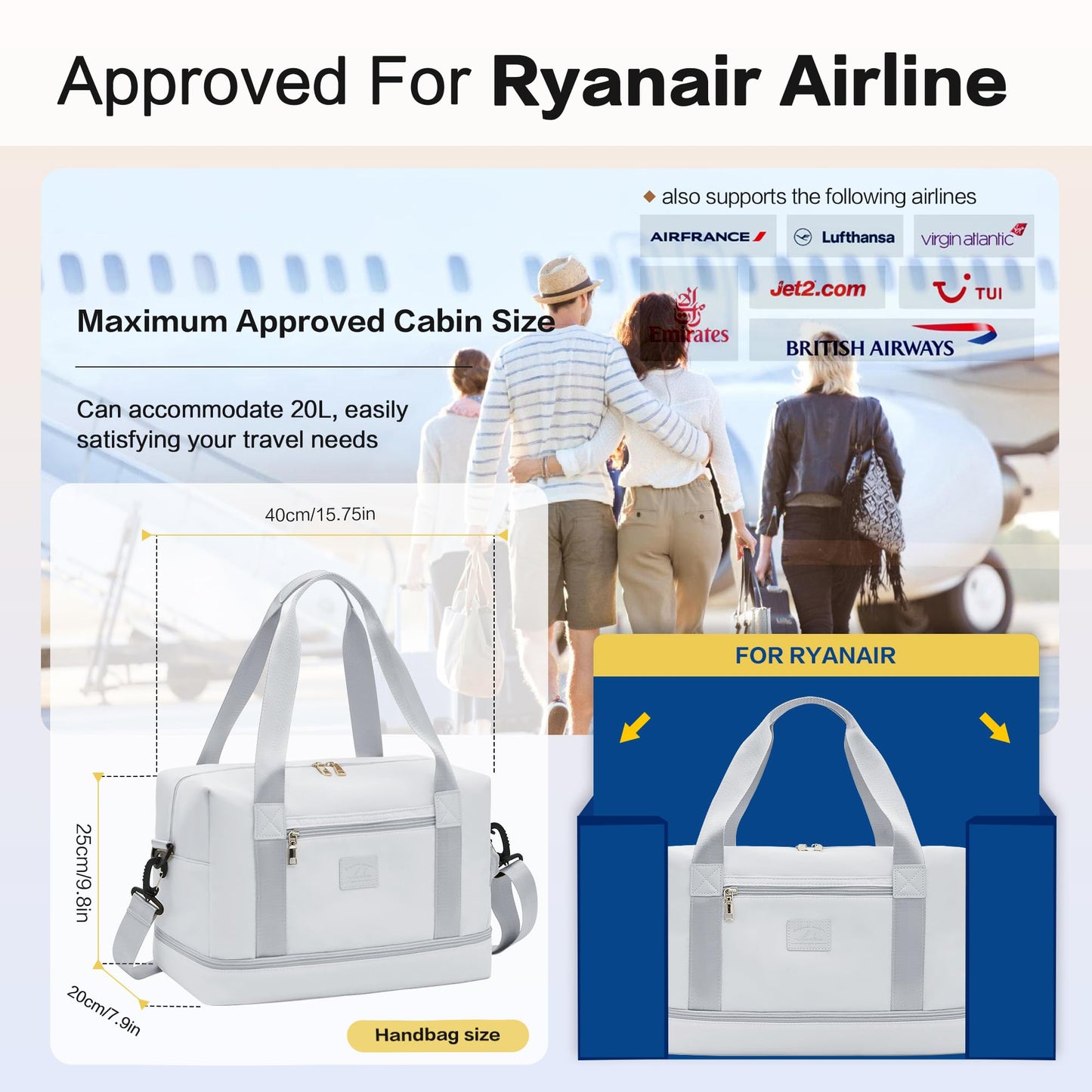 for Ryanair Cabin Bags 40x20x25 Underseat Cabin Bag