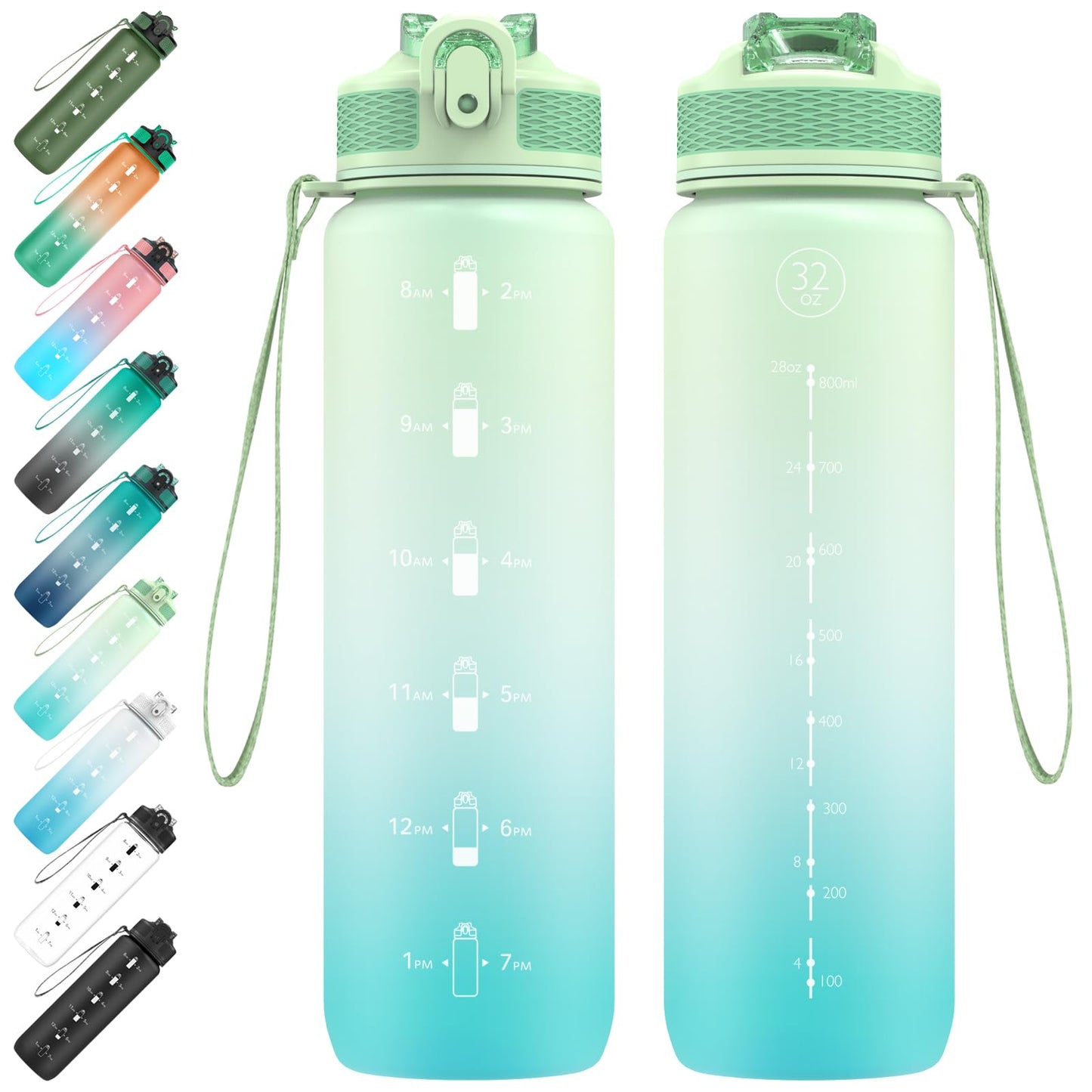 EYQ Water Bottle 1L / 500ML, 16oz / 32oz Leak-Proof Motivational Sports Drinks Bottle with Time Marker, Tritan BPA-Free, Drinking Waterbottles for Fitness, School, Gym, Outdoor Sports