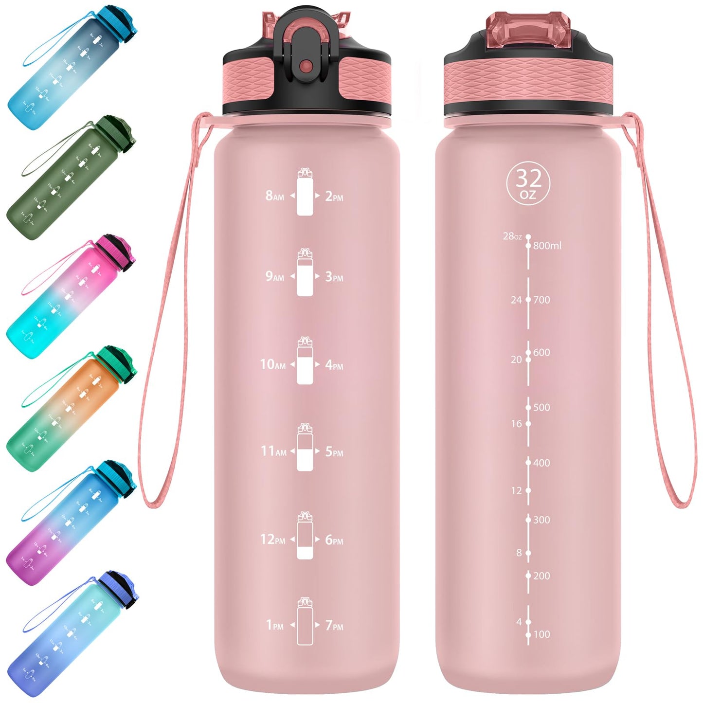 EYQ Water Bottle 1L / 500ML, 16oz / 32oz Leak-Proof Motivational Sports Drinks Bottle with Time Marker, Tritan BPA-Free, Drinking Waterbottles for Fitness, School, Gym, Outdoor Sports