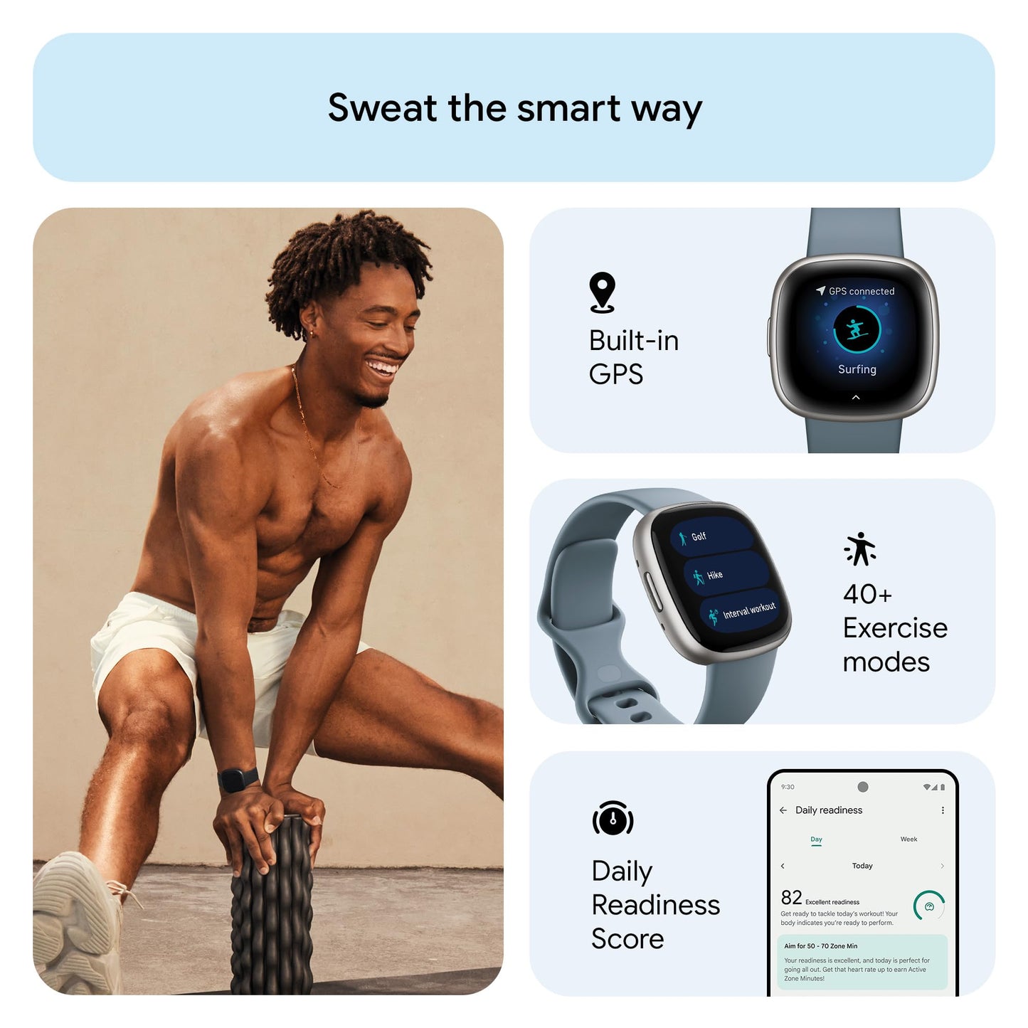 Google Fitbit Versa 4 Fitness Smartwatch with built-in GPS and up to 6 days battery life - compatible with iOS 15 or higher & Android OS 9.0 or higher