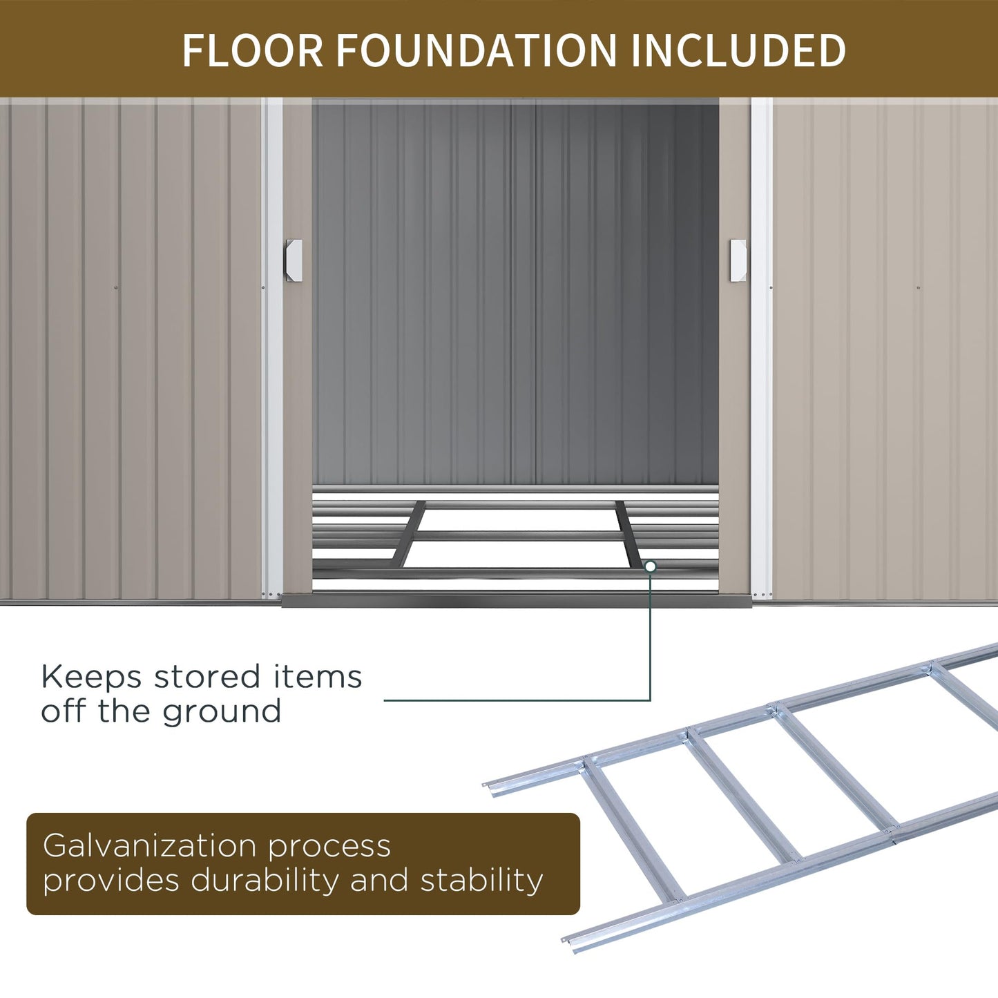 Outsunny 9 x 6ft Metal Garden Shed, Outdoor Storage Tool House with Ventilation Slots, Foundation Kit and Lockable Double Doors, Brown