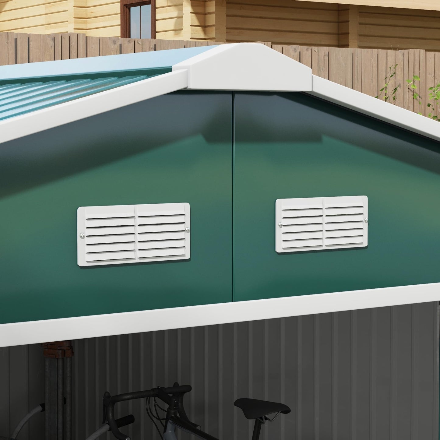 Outsunny 9 x 6ft Metal Garden Shed, Outdoor Storage Tool House with Ventilation Slots, Foundation Kit and Lockable Double Doors, Brown