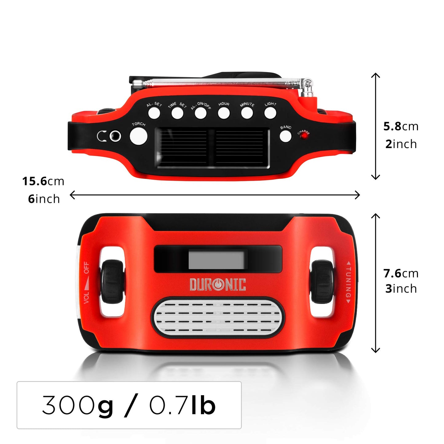 Duronic Solar Radio, HYBRID, Wind Up Manual Hand Crank Self-Powered Emergency Dynamo AM/FM Radio, USB Phone Charger, Small & Portable with Rechargeable Battery for Outdoor Weather Camping, Hiking