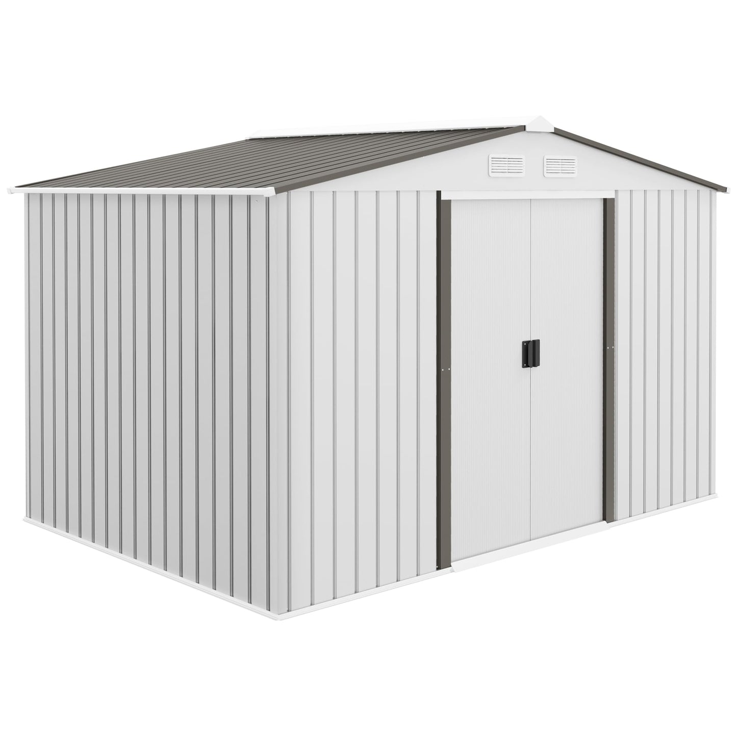 Outsunny 9 x 6ft Metal Garden Shed, Outdoor Storage Tool House with Ventilation Slots, Foundation Kit and Lockable Double Doors, Brown