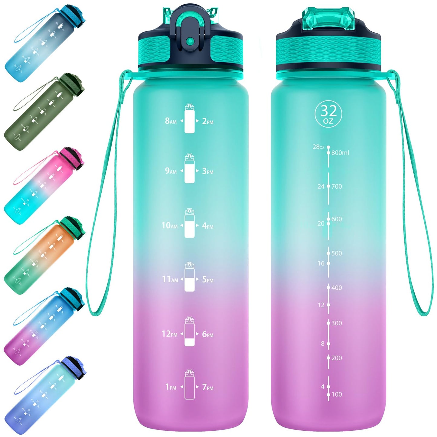 EYQ Water Bottle 1L / 500ML, 16oz / 32oz Leak-Proof Motivational Sports Drinks Bottle with Time Marker, Tritan BPA-Free, Drinking Waterbottles for Fitness, School, Gym, Outdoor Sports