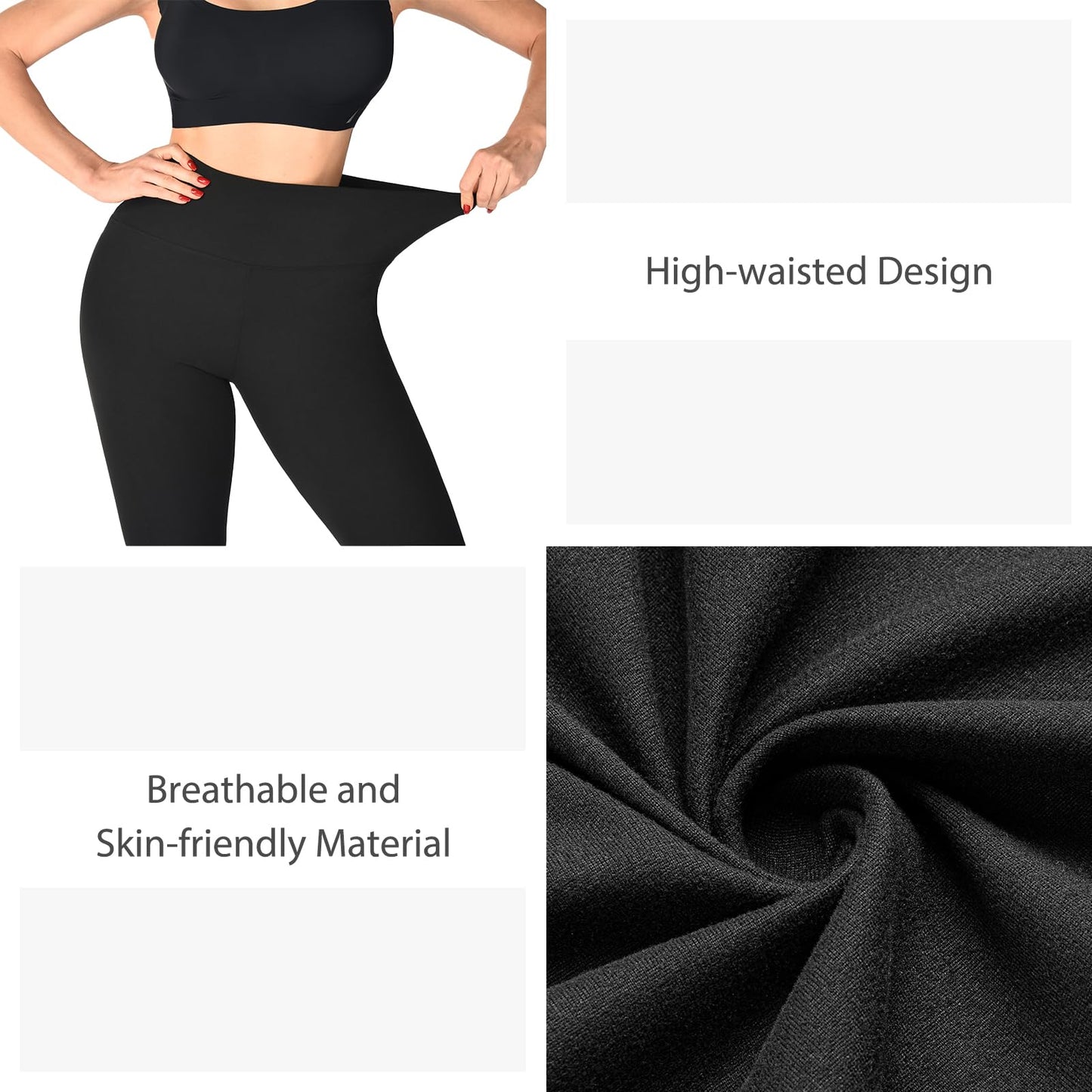 SINOPHANT Pack of 3 Women's High Waist Opaque Black Leggings for Gym Yoga Sports