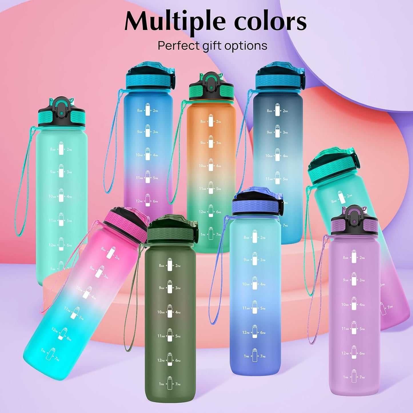 EYQ Water Bottle 1L / 500ML, 16oz / 32oz Leak-Proof Motivational Sports Drinks Bottle with Time Marker, Tritan BPA-Free, Drinking Waterbottles for Fitness, School, Gym, Outdoor Sports