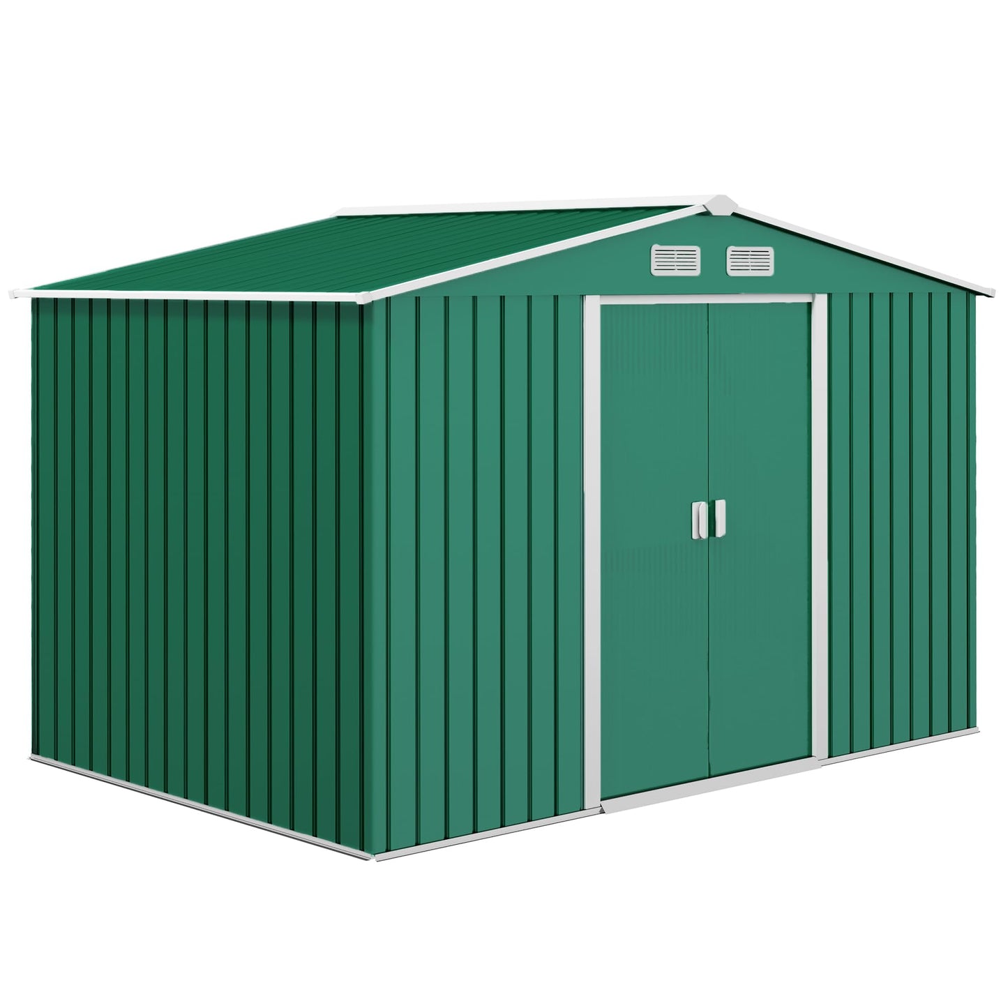 Outsunny 9 x 6ft Metal Garden Shed, Outdoor Storage Tool House with Ventilation Slots, Foundation Kit and Lockable Double Doors, Brown
