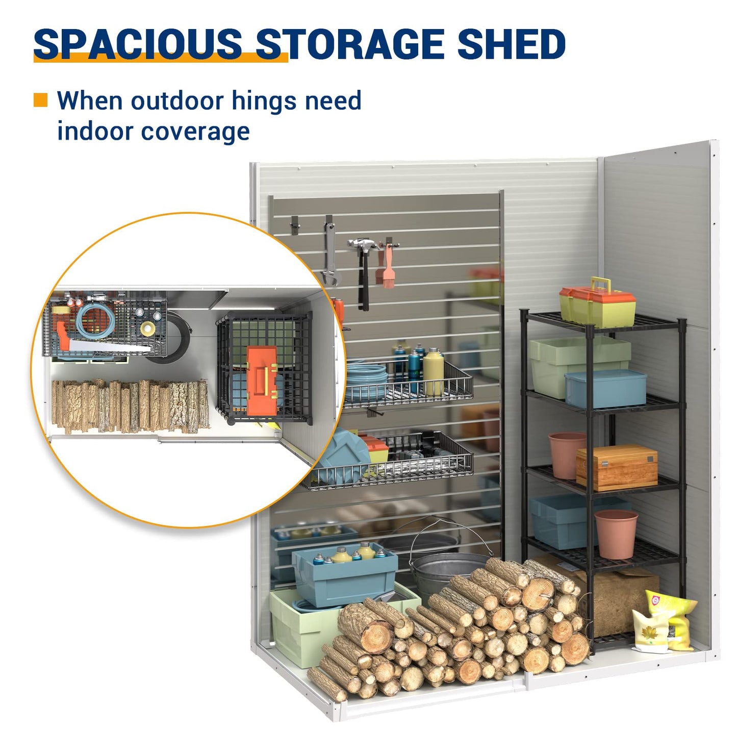 UDPATIO Outdoor Resin Storage Shed 6x4.5 FT, Plastic Garden Shed for Bike, Garbage Can, Tool, Outside Sheds & Outdoor Storage Storage Box with Lockable Door for Backyard, Patio, Lawn, Grey & White