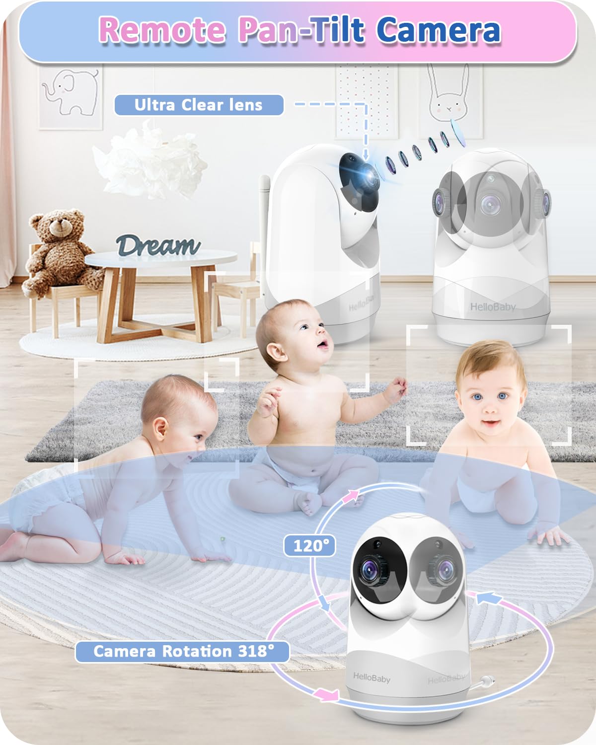 HelloBaby Baby Monitor,Hello Baby Monitor with Camera and Audio, 3.2''