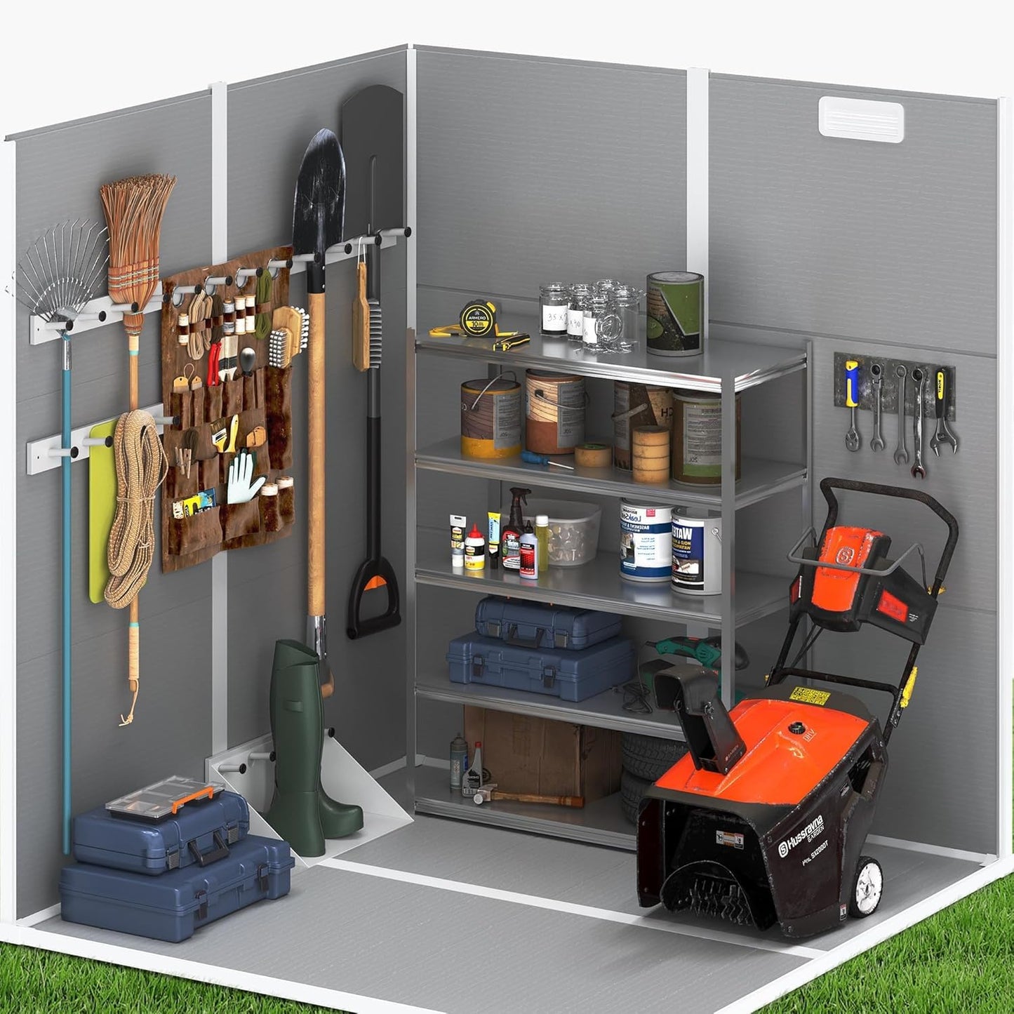 UDPATIO Outdoor Resin Storage Shed 6x4.5 FT, Plastic Garden Shed for Bike, Garbage Can, Tool, Outside Sheds & Outdoor Storage Storage Box with Lockable Door for Backyard, Patio, Lawn, Grey & White