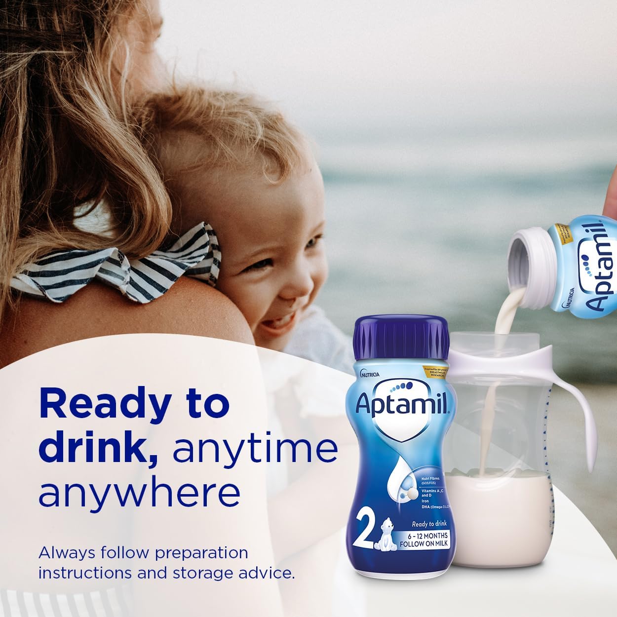 Aptamil 2 Follow On Baby Milk Ready To Use Liquid Formula, 6-12 Months, 200 Ml, (Pack Of 24)