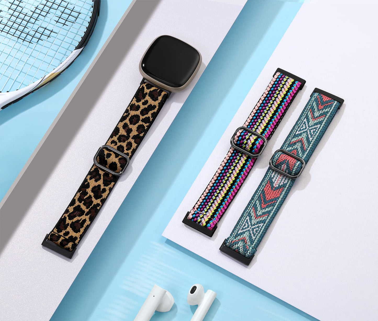 3 Pack Compatible with Fitbit Versa 4/3/Sense Strap, Soft Elastic Nylon Sport Replacement Band for Women & Men