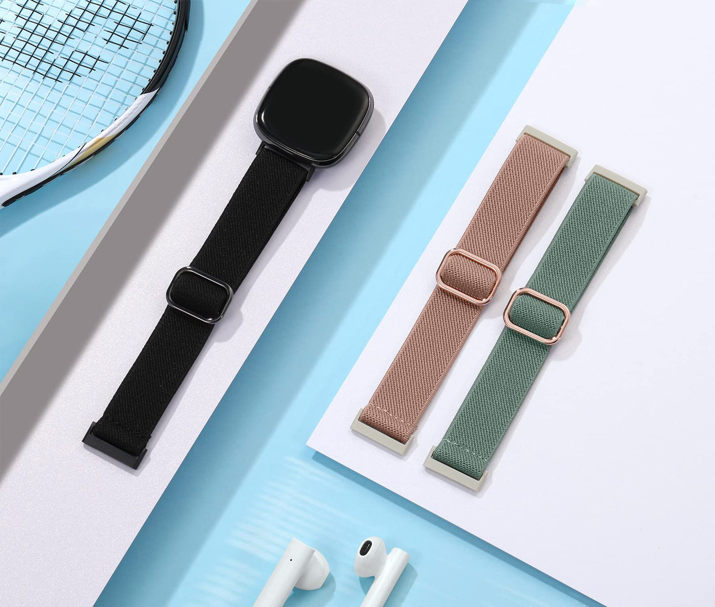 3 Pack Compatible with Fitbit Versa 4/3/Sense Strap, Soft Elastic Nylon Sport Replacement Band for Women & Men