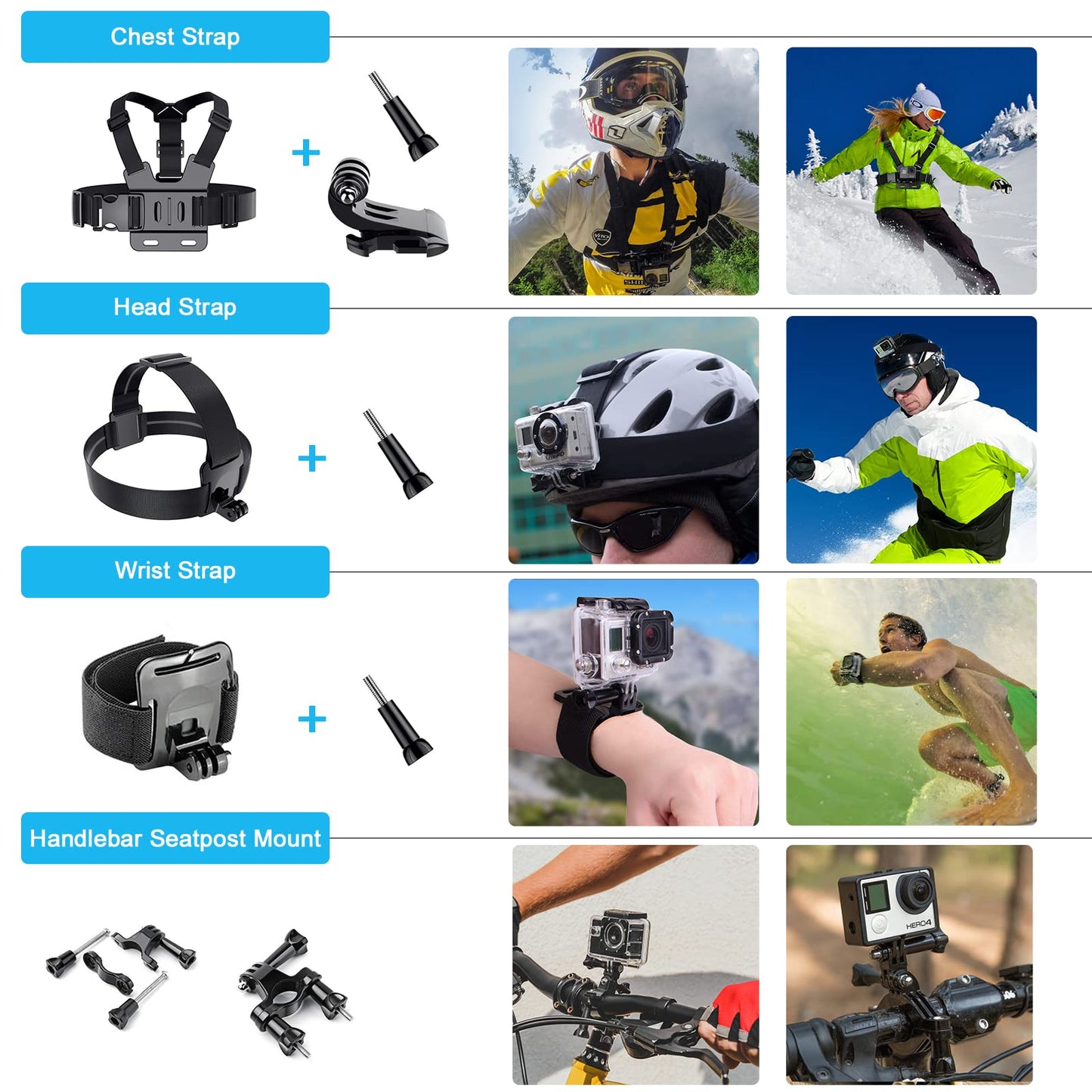 Artman Action Camera Accessories Kit 60-In-1 for GoPro Hero 13 12 11 10 9 Insta360 X4 X3 X2 GO3S DJI OSMO Action 5 4 3 SJCAM DBPOWER AKASO VicTsing APEMAN WiMiUS QUMOX Lightdow Campark Sony Sports DV