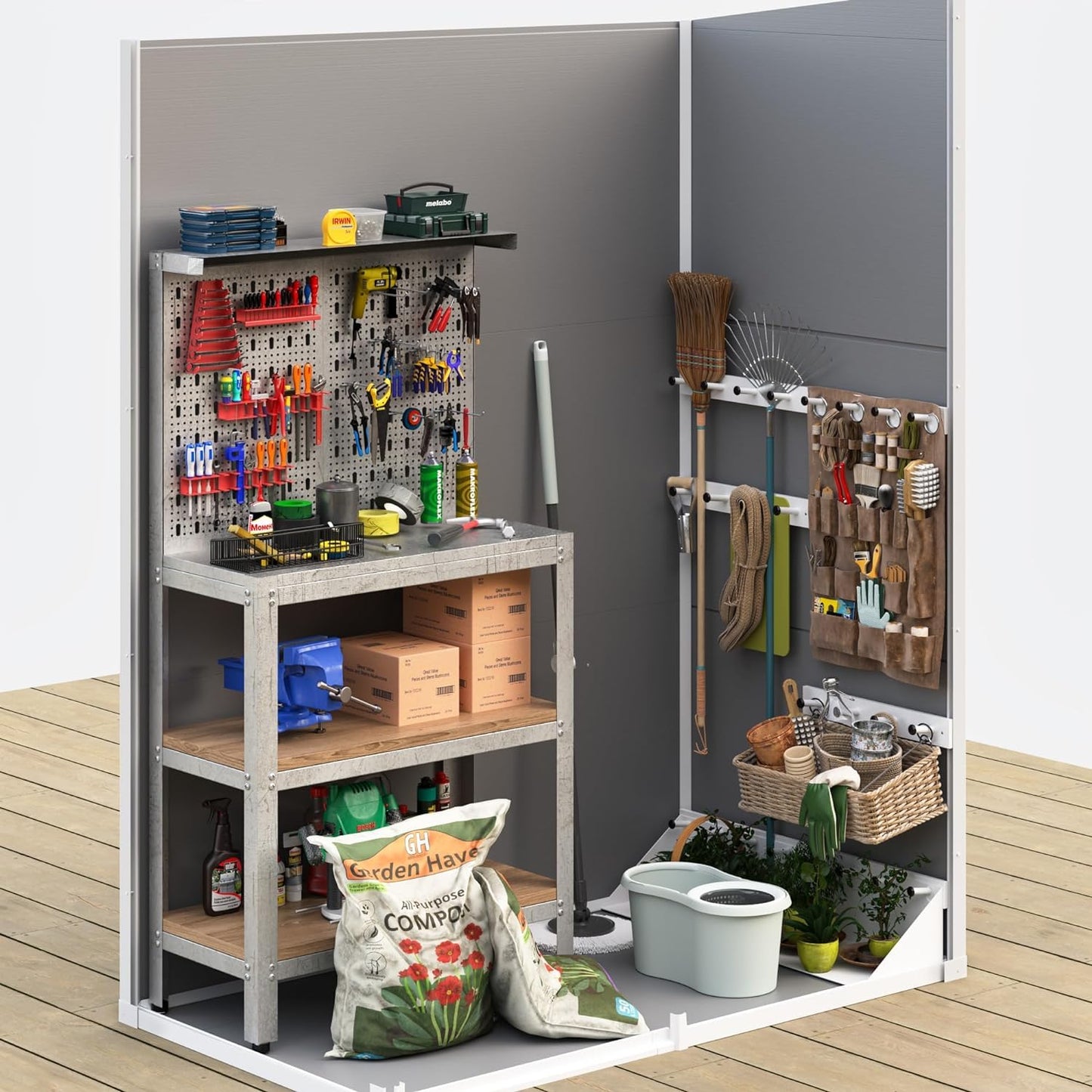 UDPATIO Outdoor Resin Storage Shed 6x4.5 FT, Plastic Garden Shed for Bike, Garbage Can, Tool, Outside Sheds & Outdoor Storage Storage Box with Lockable Door for Backyard, Patio, Lawn, Grey & White