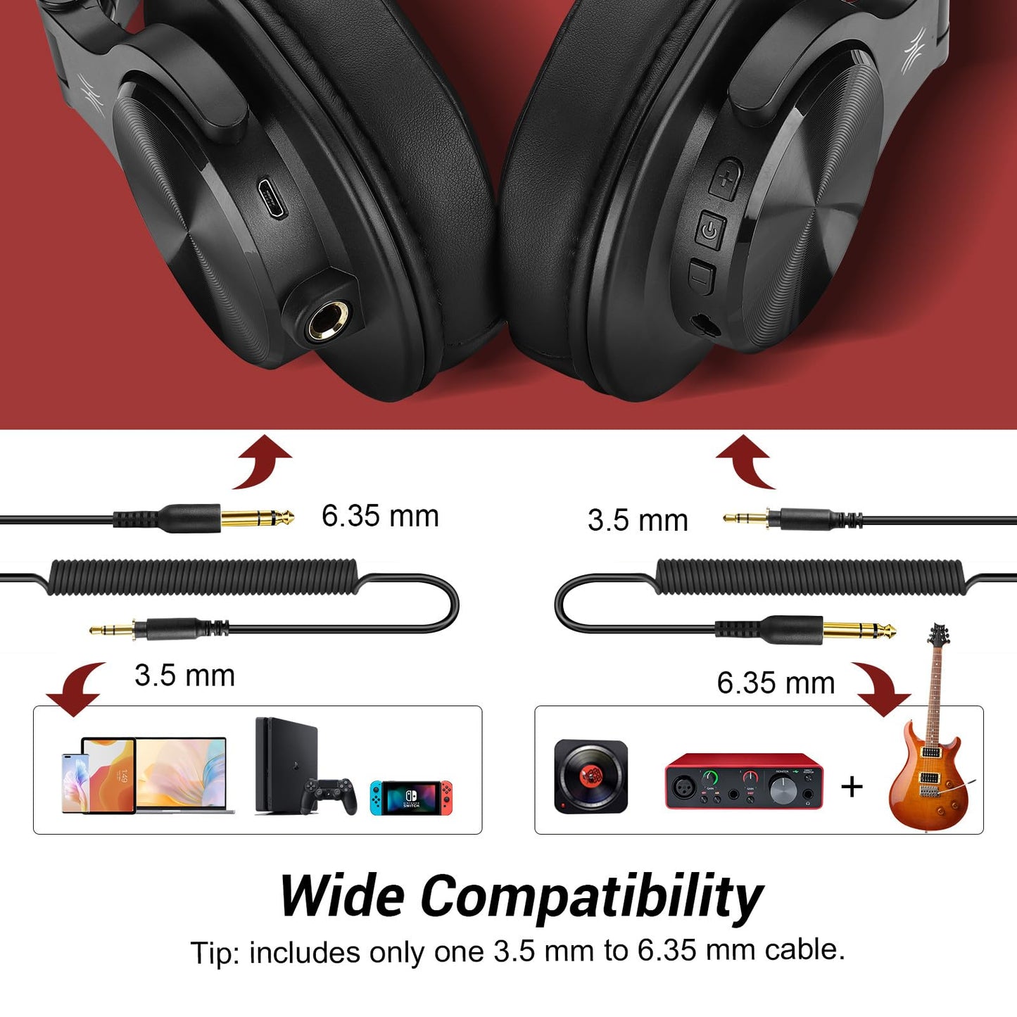 OneOdio A70 Bluetooth Headphones Over Ear, 72 Hrs Playtime, Monitor Level Stereo Sound Quality, Foldable Wireless&Wired DJ Headphone, Professional Studio Headphones for DJ/TV/PC/Phone